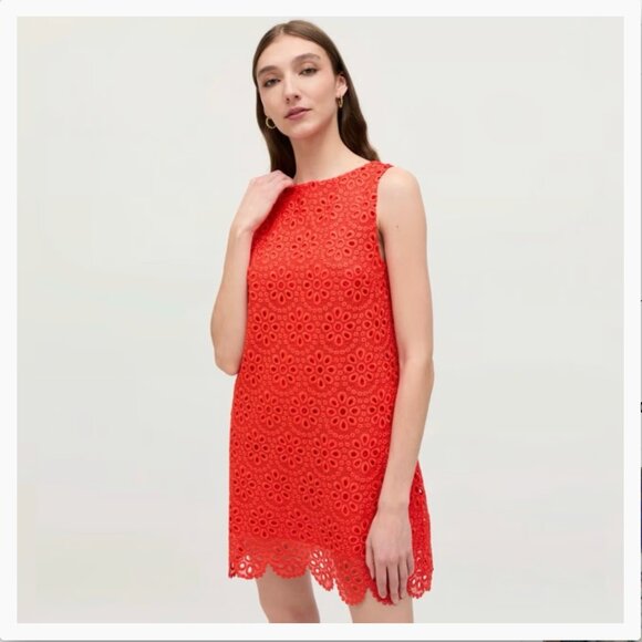 Hill House Charlie Shift Mini Dress Poppy Red Scallop Lace Small Holidays Party - Picture 8 of 9
